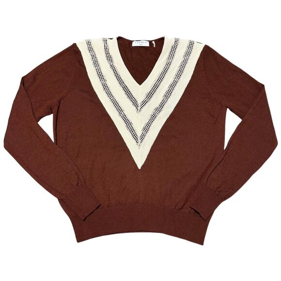 Sandro Sweaters - Sandro Paris Brown Open Knit V-Neck Sweater, Size FR 1 (US 4)